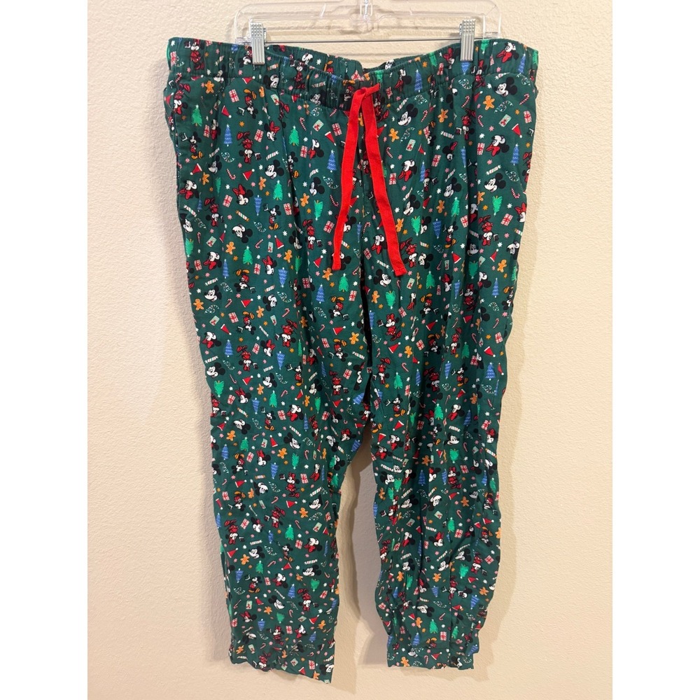 Old Navy Pajama Pants Mens 2X Green Excellent Disney Mickey Christmas Flannel